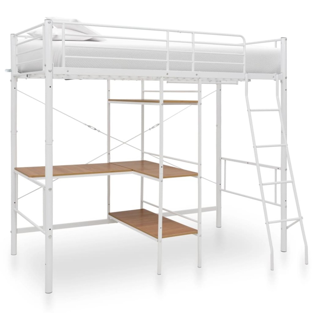 Bunk Bed with Table Frame Grey Metal 90x200 cm