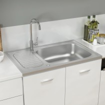 Kitchen Sink with Drainer Set Silver 800x600x155 mm Stainless Steel