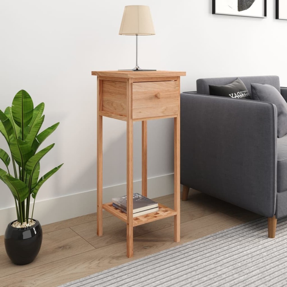 Side Table with Drawer 25x25x60cm Solid Wood Walnut