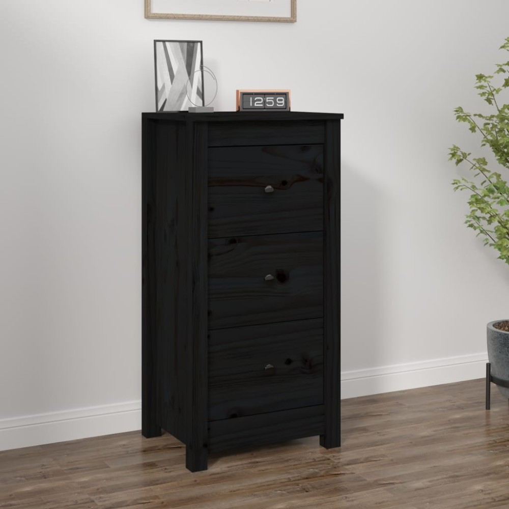 Sideboard Black 70x35x80 cm Solid Wood Pine
