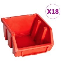 32-tlg. Sichtlagerkasten-Set mit Wandhalterung Rot und Schwarz