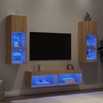 6 Piece TV Wall Units with LED Grey Sonoma Engineered Wood