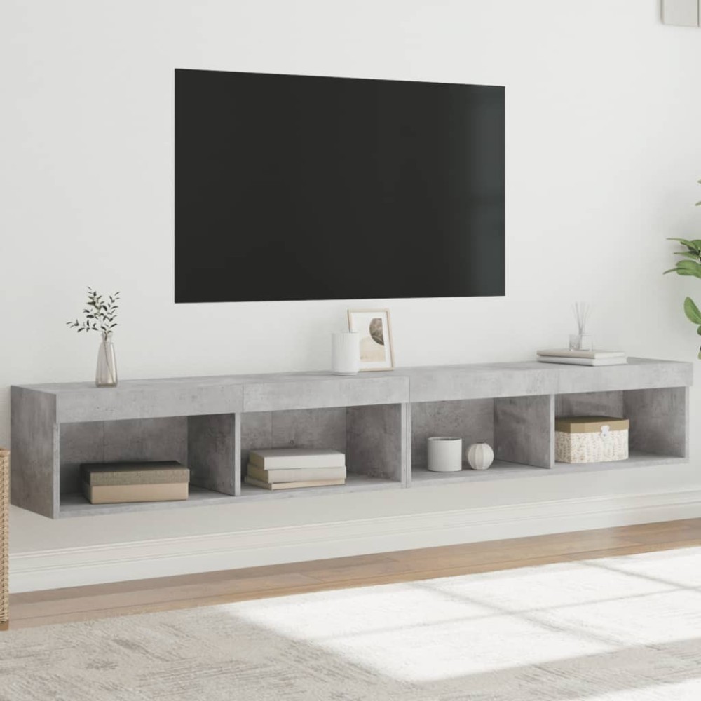 TV Cabinets with LED Lights 2 pcs Concrete Grey 100x30x30 cm