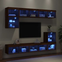 8 Piece TV Wall Units with LED Brown Oak Engineered Wood