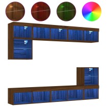 8 Piece TV Wall Units with LED Brown Oak Engineered Wood