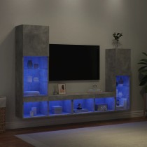 4-tlg. Wohnwand mit LED-Beleuchtung Räuchereiche Holzwerkstoff