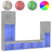 4-tlg. Wohnwand mit LED-Beleuchtung Räuchereiche Holzwerkstoff