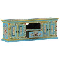 TV Cabinet Solid Mango Wood Blue Hand Painted