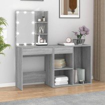LED Dressing Table with Cabinet Smoked Oak Engineered Wood