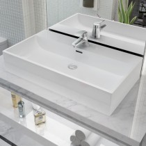 Basin with Faucet Hole Ceramic White 60.5x42.5x14.5 cm