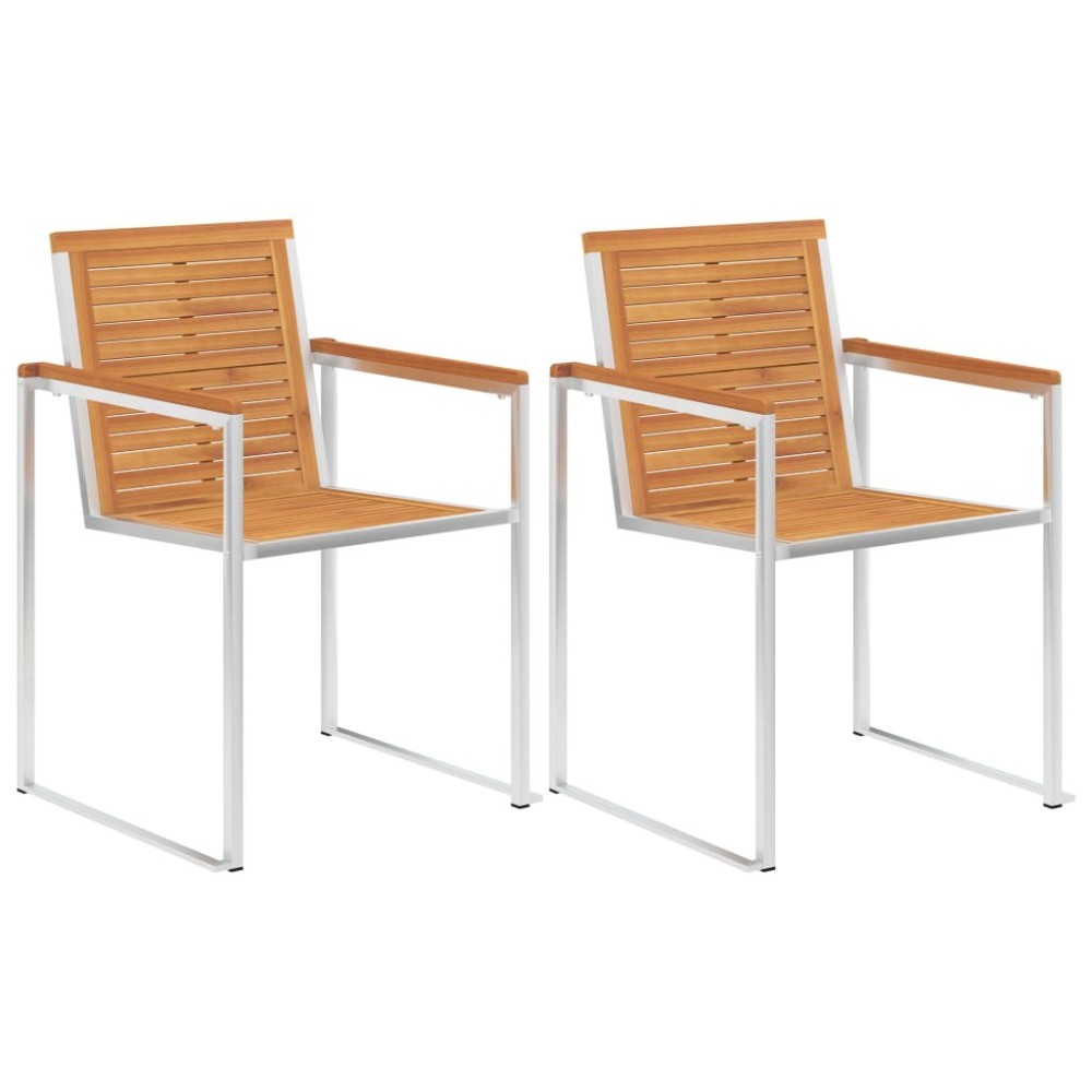 Garden Chairs 8 pcs Solid Teak Wood and Stainless Steel