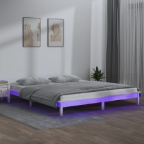 LED Bed Frame Grey 150x200 cm 5FT King Size Solid Wood