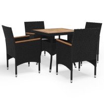 3 Piece Garden Dining Set Poly Rattan and Solid Wood Black