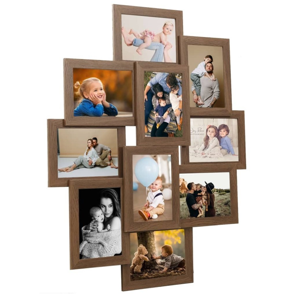 Collage Photo Frame for 10x(10x15 cm) Picture Dark Brown MDF