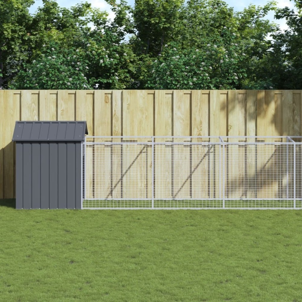 Dog House with Roof Light Grey 117x609x123 cm Galvanised Steel