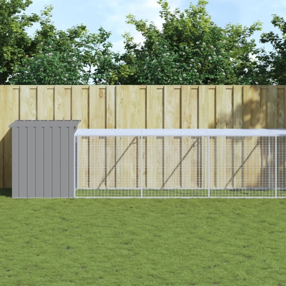 Chicken Cage with Run Light Grey 110x201x110 cm Galvanised Steel
