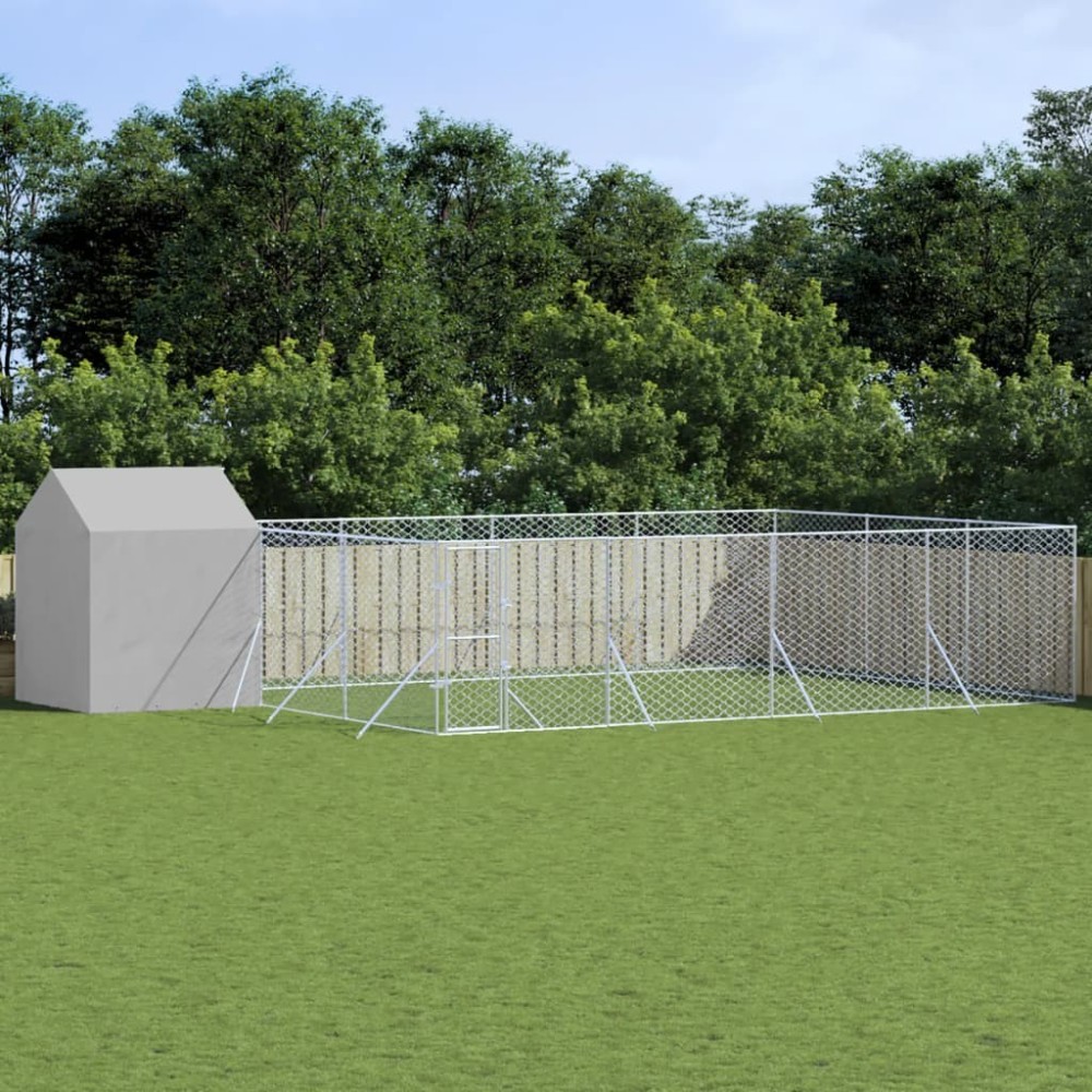 Outdoor Dog Kennel with Roof Silver 6x6x2.5 m Galvanised Steel