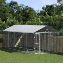 Outdoor Dog Kennel with Roof Silver 3x4.5x2.5 m Galvanised Steel