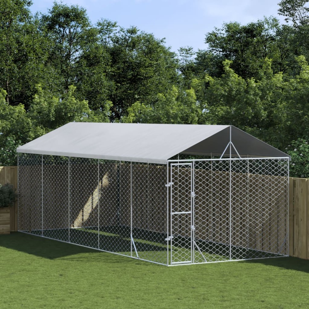Outdoor Dog Kennel with Roof Silver 3x4.5x2.5 m Galvanised Steel