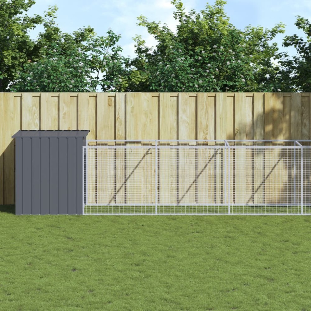 Dog House with Run Anthracite 110x201x110 cm Galvanised Steel