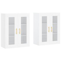 Wall Mounted Cabinets 2 pcs High Gloss White Engineered Wood