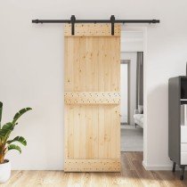 Sliding Door with Hardware Set 80x210 cm Solid Wood Pine