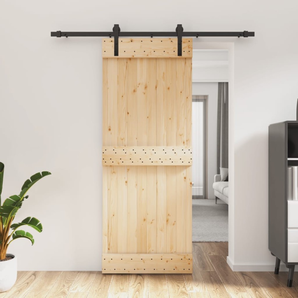 Sliding Door with Hardware Set 80x210 cm Solid Wood Pine