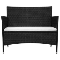 Garden Bench with Cushion Poly Rattan Black