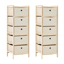 Storage Rack with 5 Fabric Baskets Cedar Wood Beige