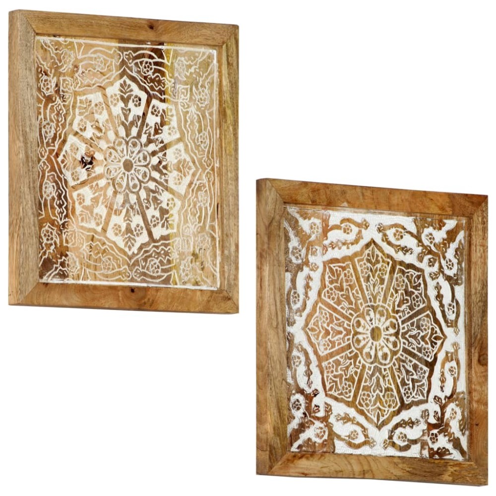 Handgeschnitzte Wandpaneele 2 Stk. Mango Massivholz 60x60x2,5cm