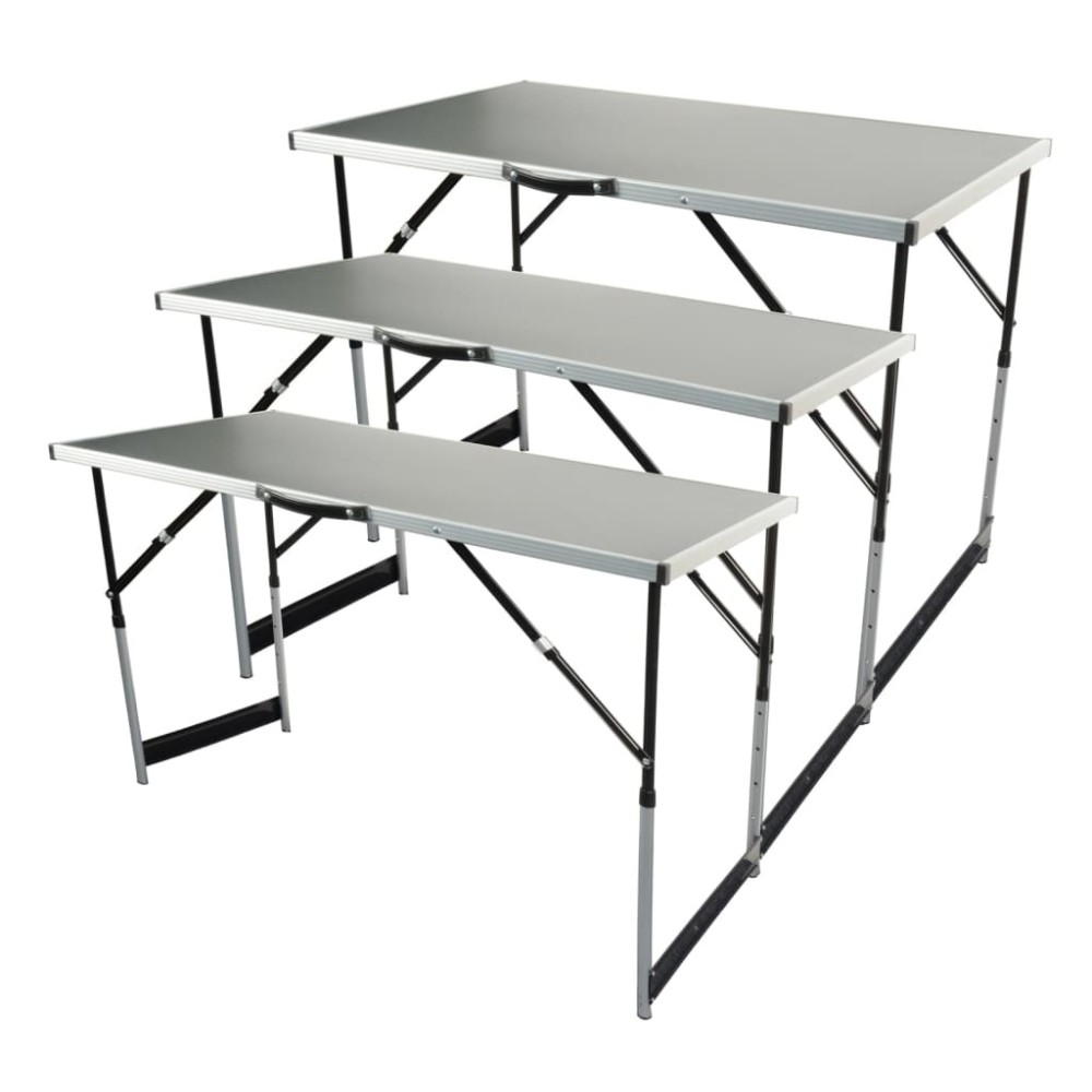 Brüder Mannesmann Multifunction Folding Table Set Aluminum 3 pcs