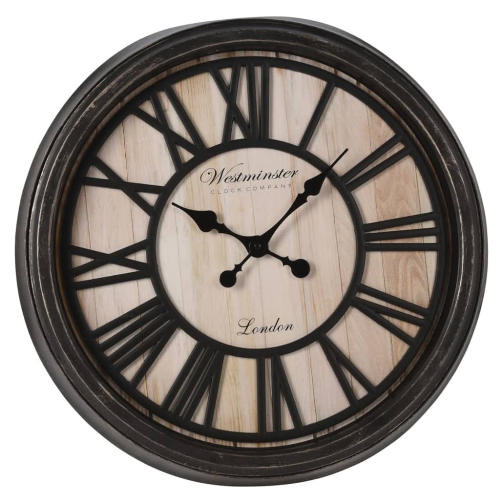 H&S Collection Wall Clock Roman Number London Black and Natural