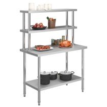 Kitchen Work Table with Overshelf 120x60x150 cm Stainless Steel