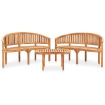 3 Piece Banana Garden Lounge Set Solid Teak Wood