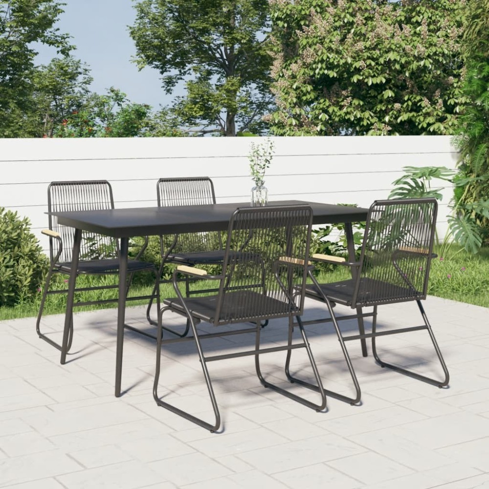 7 Piece Garden Dining Set Black PVC Rattan