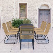 7-tlg. Garten-Essgruppe Poly Rattan und Glas