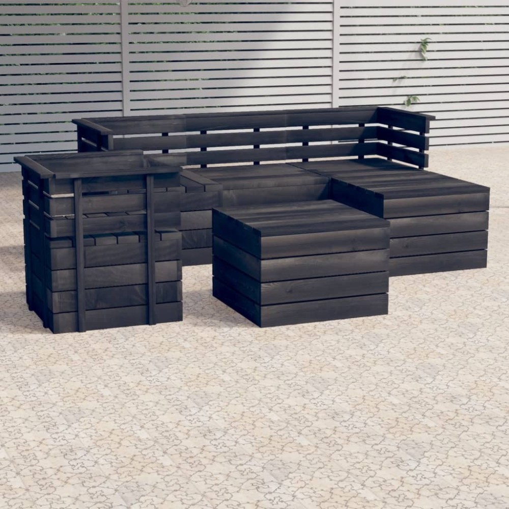 6 Piece Garden Pallet Lounge Set Solid Pinewood Dark Grey