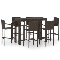 7 Piece Outdoor Bar Set with Armrest Poly Rattan Brown