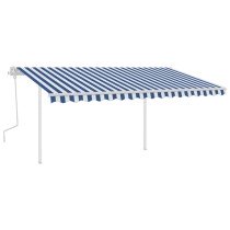 Markise Manuell Einziehbar mit Pfosten 3x2,5 m Blau & Weiß