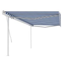 Markise Manuell Einziehbar mit Pfosten 3x2,5 m Blau & Weiß