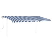 Markise Manuell Einziehbar mit Pfosten 3x2,5 m Blau & Weiß