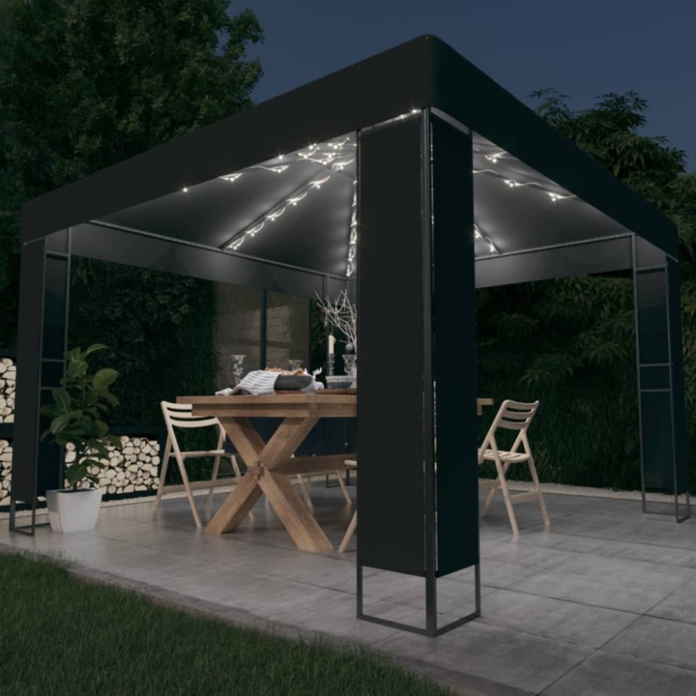 Pavillon mit Doppeldach & LED-Lichterkette 3x3 m Weiß