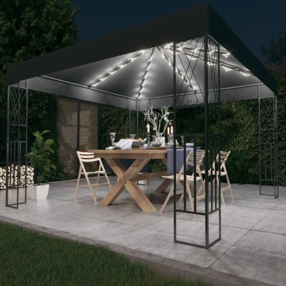 Gazebo with LED String Lights 3x3 m Cream Fabric