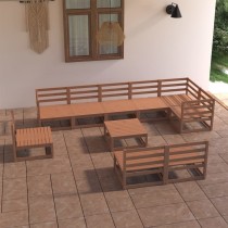 10 Piece Garden Lounge Set Black Solid Pinewood