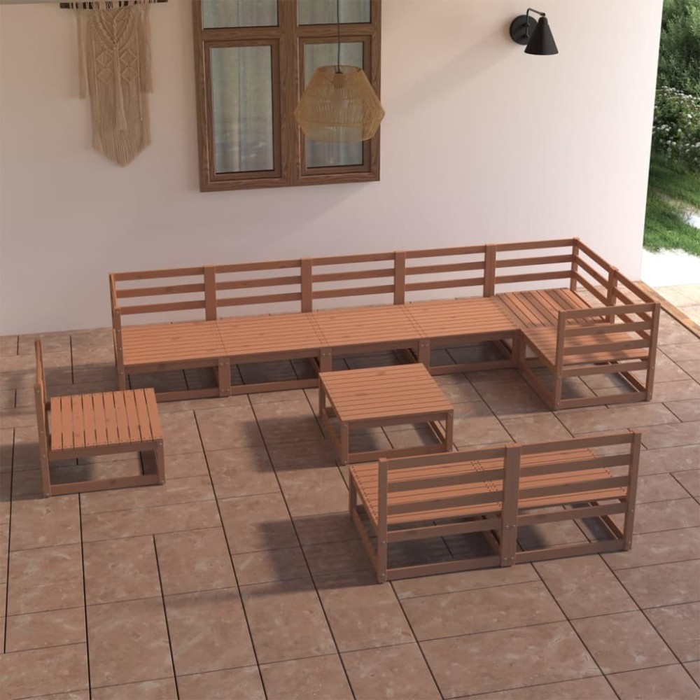 10-tlg. Garten-Lounge-Set Schwarz Massivholz Kiefer