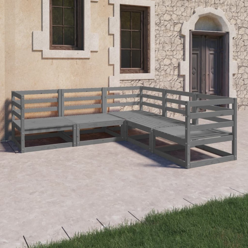 5-tlg. Garten-Lounge-Set Weiß Kiefer Massivholz