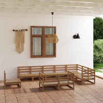 10 Piece Garden Lounge Set Black Solid Pinewood