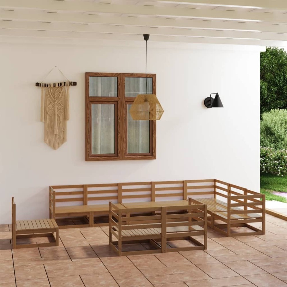 10 Piece Garden Lounge Set Black Solid Pinewood