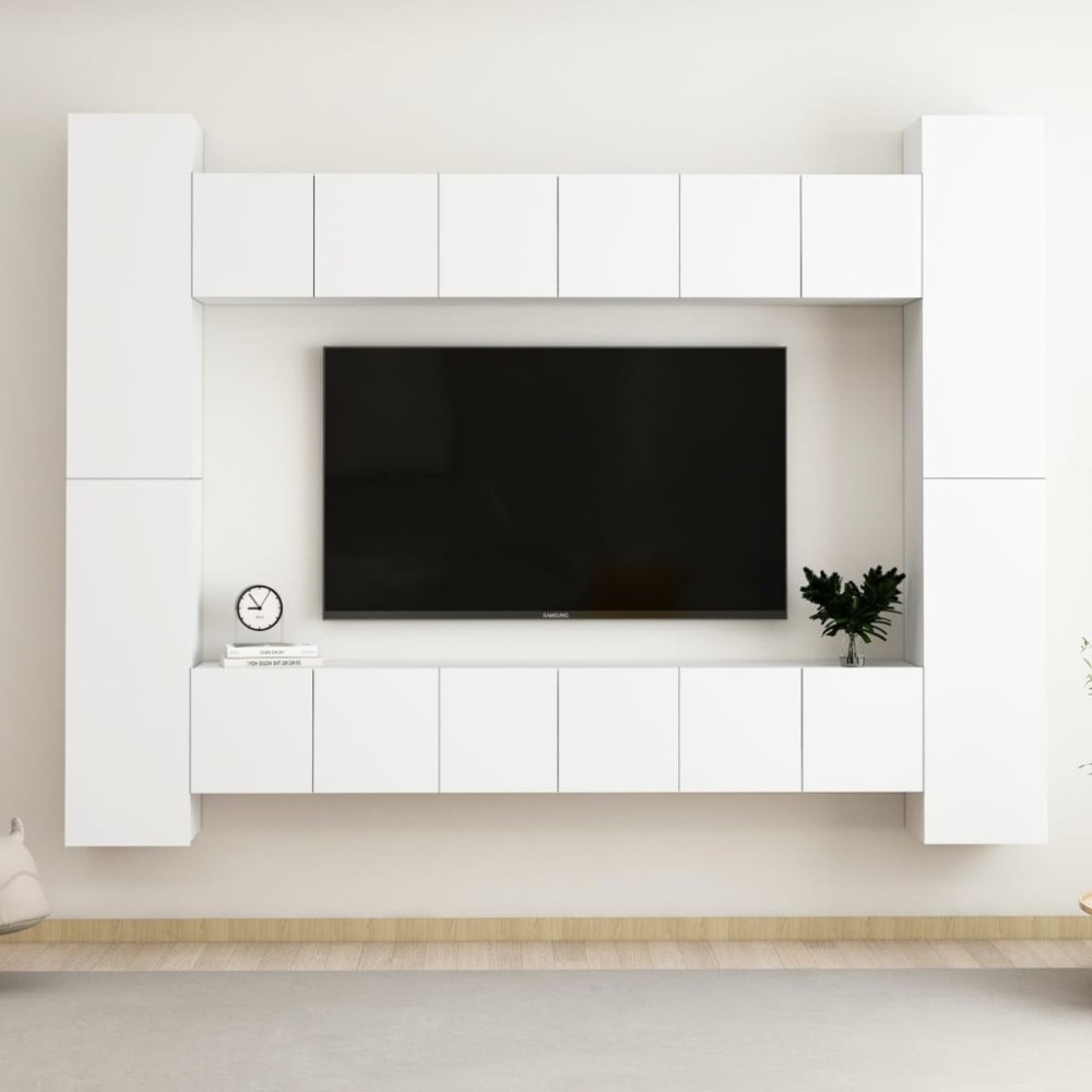 10 Piece TV Cabinet Set High Gloss Grey Engineered Wood