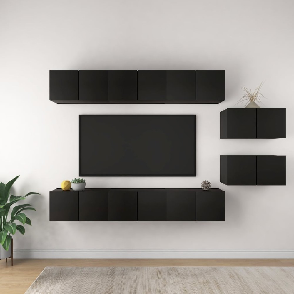 TV Cabinets 8 pcs High Gloss Grey Engineered Wood